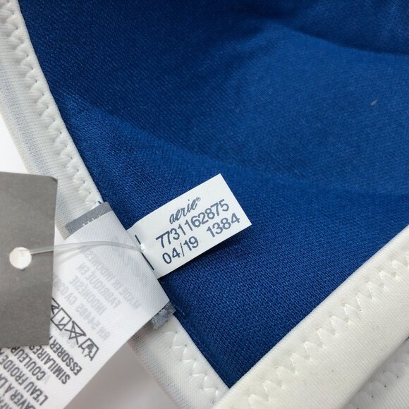 Aerie Perky Triangle Bikini Top Molded Cups Blue White M - Picture 5 of 6